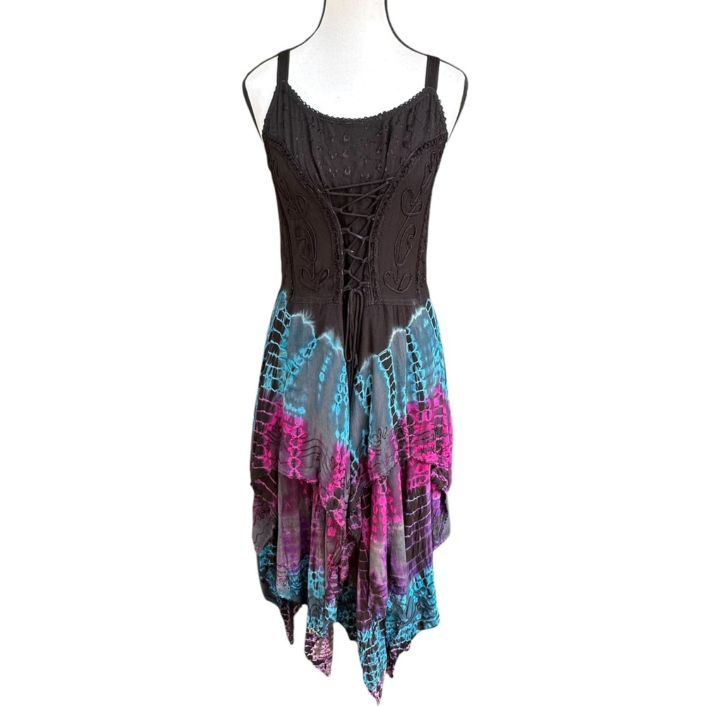 Lapogee Tie Dye Lace Up Corset Handkerchief Midi Dress Whimsigoth Fairycore OS